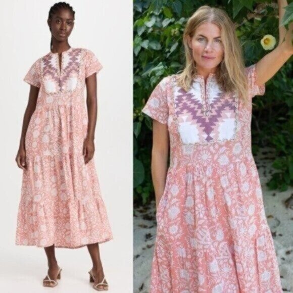 Marea by Liz Joy Olympia Sorbet Floral Print Shell Short Sleeve Kaftan Dress XS - Picture 1 of 12